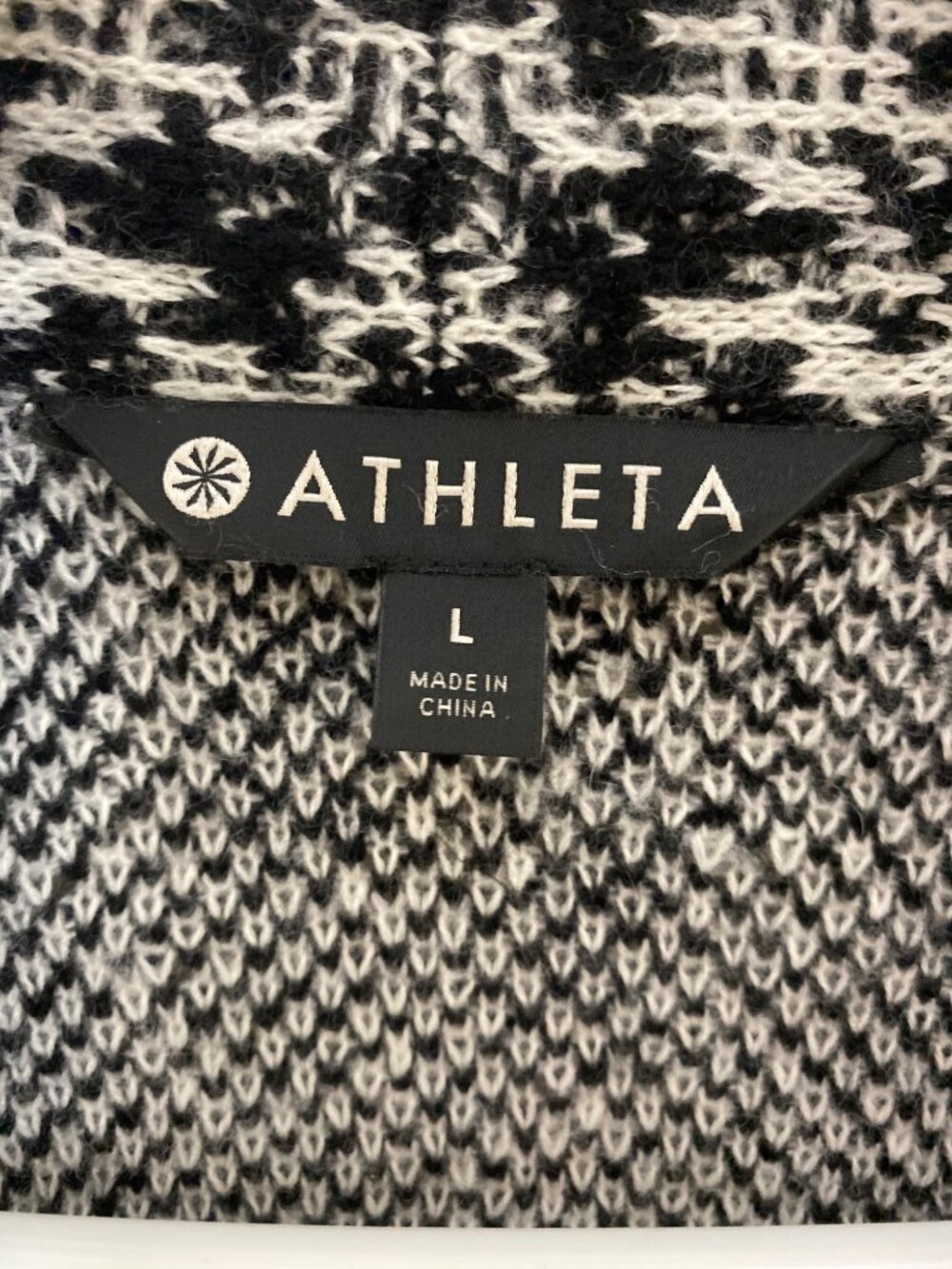Athleta Women's Large Wool Cashmere Long Open Cardigan Sweater Black White - Picture 3 of 9